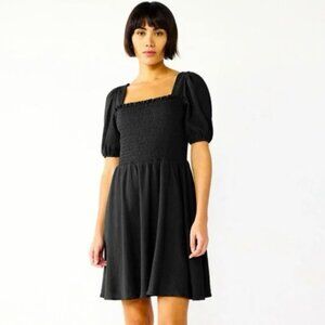 Nine West Smocked Bodice Puff Sleeve Babydoll Dress Cottagecore Feminine